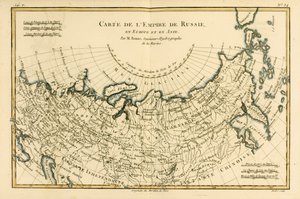 Az Orosz Birodalom térképe Európában és Ázsiában, Guillaume Raynal (1713-96) „A Globe Terrestre összes ismert részének atlasza” című művéből, J L Pellet, Genf, 1780